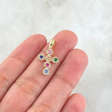 Dije Crúz Tupida 1.65gr / 2.3cm / Circones Multicolor Oro Amarillo 18K *