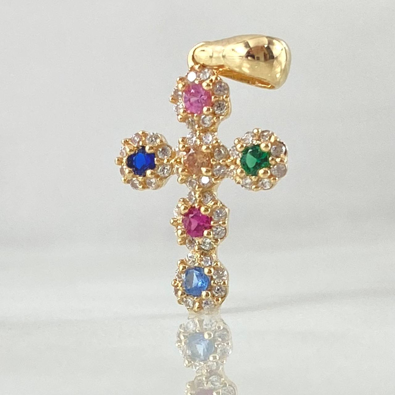 Dije Crúz Tupida 1.65gr / 2.3cm / Circones Multicolor Oro Amarillo 18K *