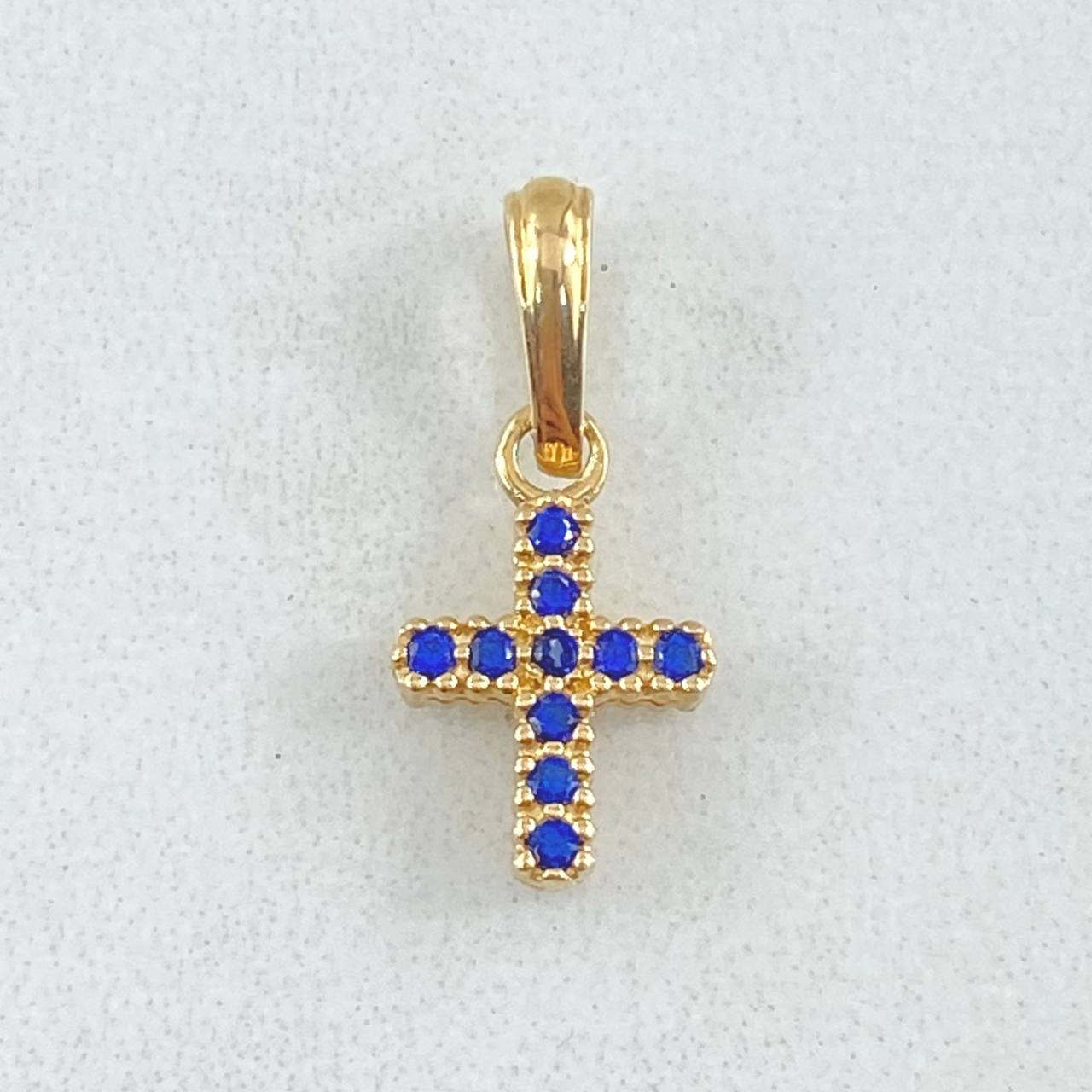 Pendant Double-sided Cross 1gr / 1.7cm (0.7in) / White and Blue Zircons 18K Yellow Gold *