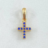 Pendant Double-sided Cross 1gr / 1.7cm (0.7in) / White and Blue Zircons 18K Yellow Gold *