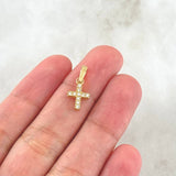 Pendant Double-sided Cross 1gr / 1.7cm (0.7in) / White and Blue Zircons 18K Yellow Gold *