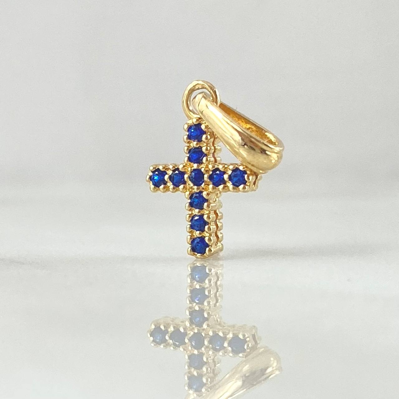 Pendant Double-sided Cross 1gr / 1.7cm (0.7in) / White and Blue Zircons 18K Yellow Gold *