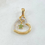 Dije Silueta Corazón Estrella Colgante 2.4gr / 2.7cm / Circones Blancos Verdes Dos Oros Amarillo Blanco 18K *