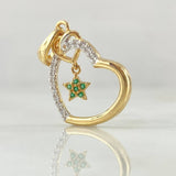 Dije Silueta Corazón Estrella Colgante 2.4gr / 2.7cm / Circones Blancos Verdes Dos Oros Amarillo Blanco 18K *