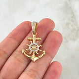 Pendant Anchor Helm 4.2gr / 3.6cm (1.4in) / White Zircons 18K Yellow Gold *
