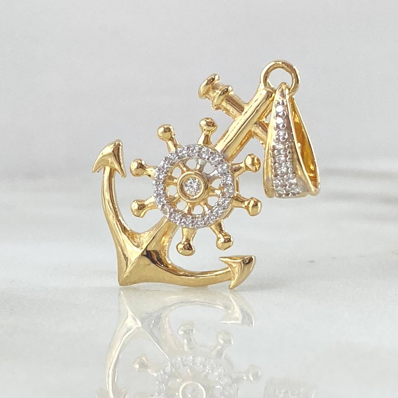 Pendant Anchor Helm 4.2gr / 3.6cm (1.4in) / White Zircons 18K Yellow Gold *