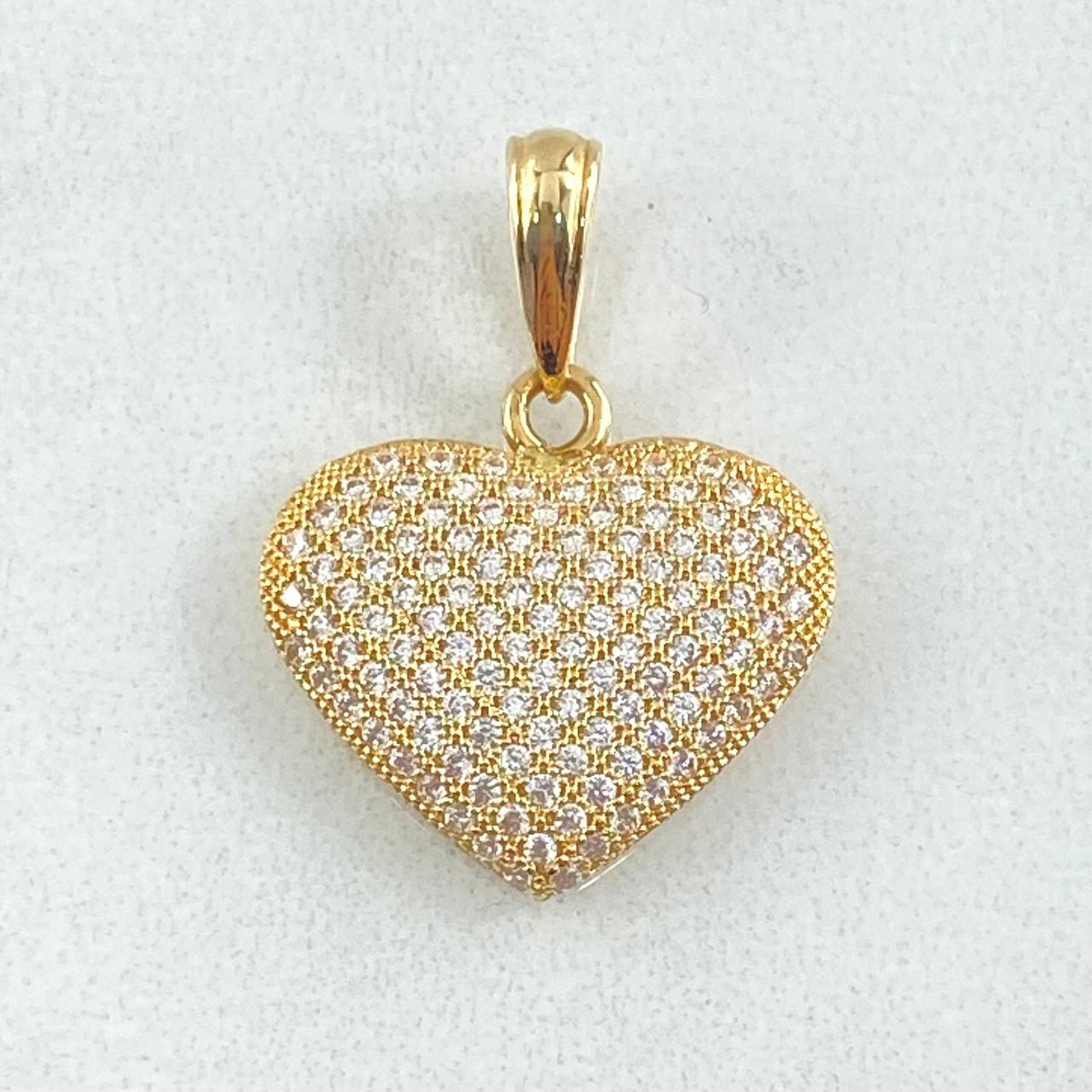 Pendant Dense Heart 2.35gr / 2.2cm (0.9in) / White Zircons 18K Yellow Gold *
