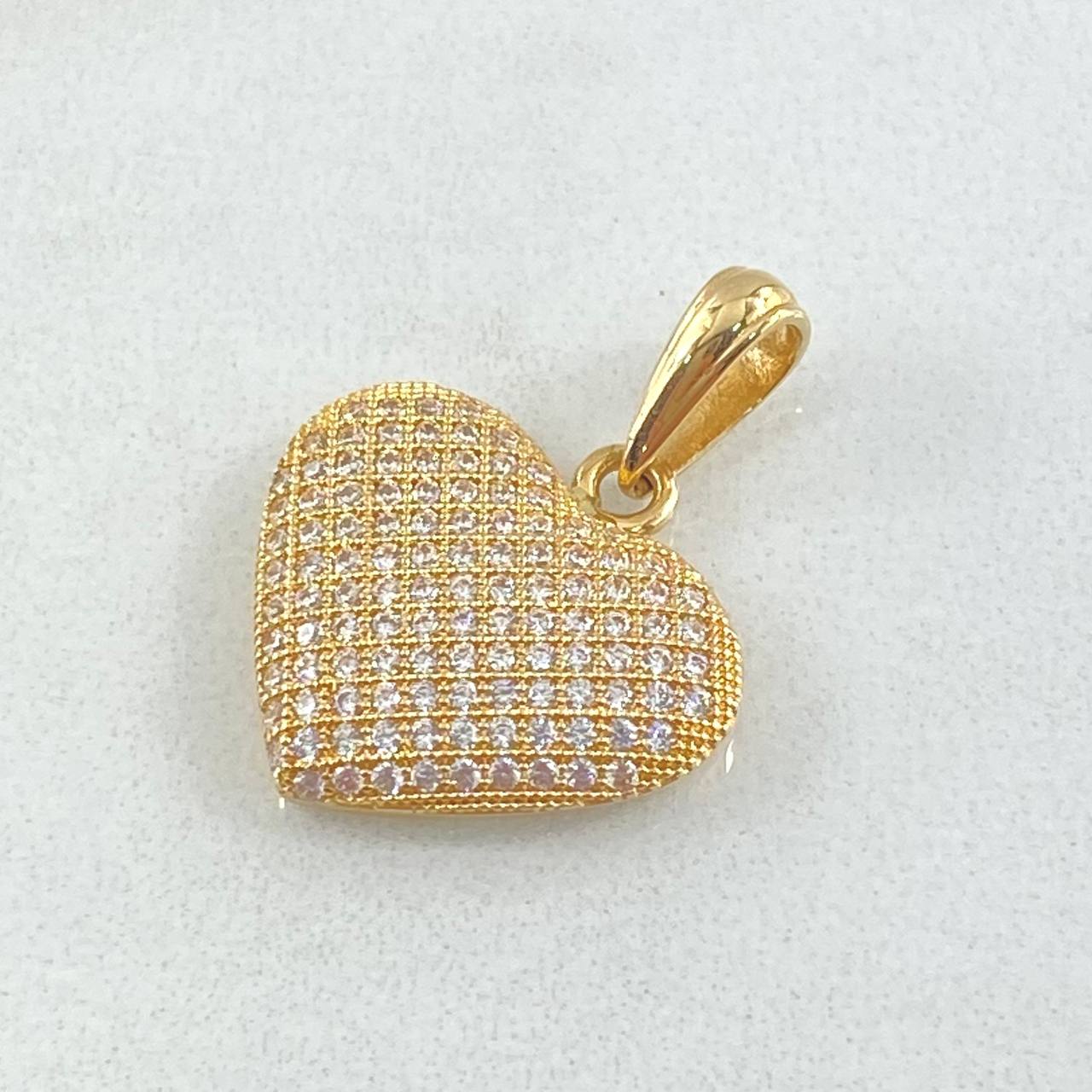 Pendant Dense Heart 2.35gr / 2.2cm (0.9in) / White Zircons 18K Yellow Gold *