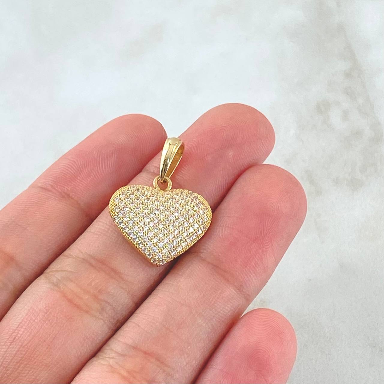 Pendant Dense Heart 2.35gr / 2.2cm (0.9in) / White Zircons 18K Yellow Gold *