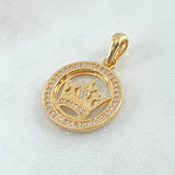 Dije Medalla Corona Real 5.4gr / 3cm / Circones Blancos Oro Amarillo 18K *