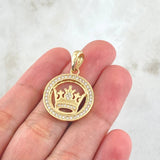Dije Medalla Corona Real 5.4gr / 3cm / Circones Blancos Oro Amarillo 18K *