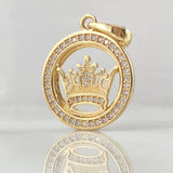 Dije Medalla Corona Real 5.4gr / 3cm / Circones Blancos Oro Amarillo 18K *