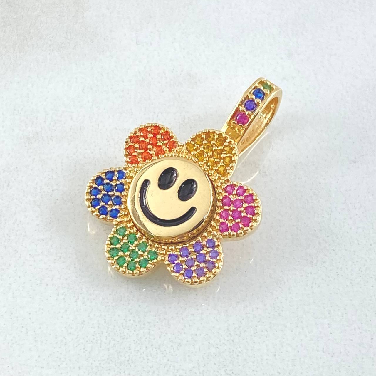 Pendant Animated Flower Mobile 4.45gr / 2.5cm (1.0in) / Multicolor Zircons 18K Yellow Gold *