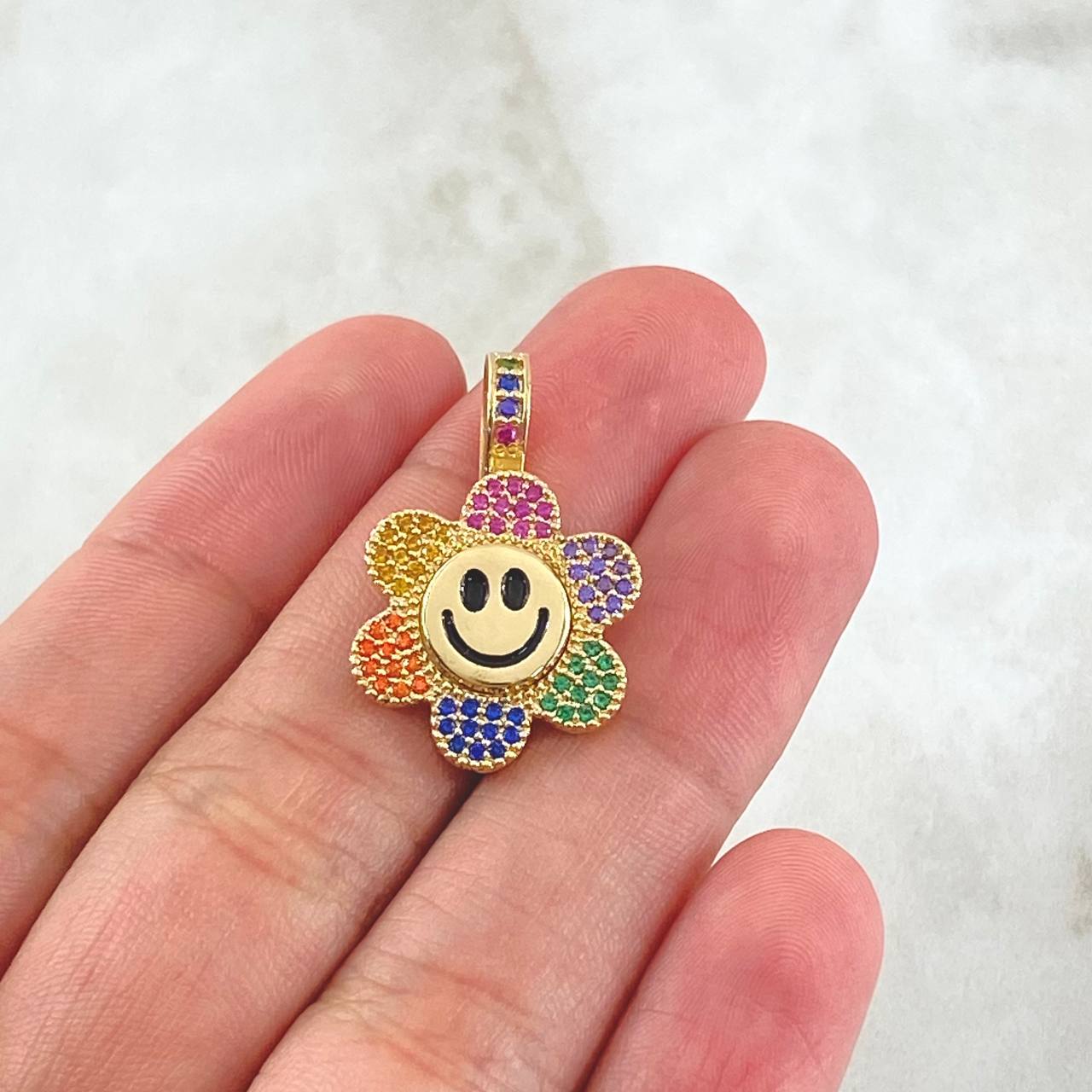 Pendant Animated Flower Mobile 4.45gr / 2.5cm (1.0in) / Multicolor Zircons 18K Yellow Gold *