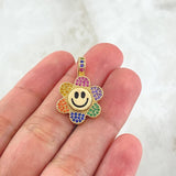 Pendant Animated Flower Mobile 4.45gr / 2.5cm (1.0in) / Multicolor Zircons 18K Yellow Gold *