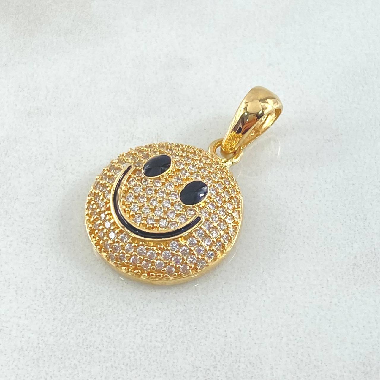 Pendant Happy Face Dense 3.8gr / 2.5cm (1.0in) / White Zircons 18K Yellow Gold *