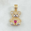 Dije Oso Corazón 6.2gr / 3cm / Circones Blancos Fucsia Dos Oros Amarillo Blanco 18K *