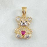 Dije Oso Corazón 6.2gr / 3cm / Circones Blancos Fucsia Dos Oros Amarillo Blanco 18K *