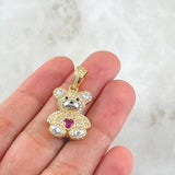 Dije Oso Corazón 6.2gr / 3cm / Circones Blancos Fucsia Dos Oros Amarillo Blanco 18K *