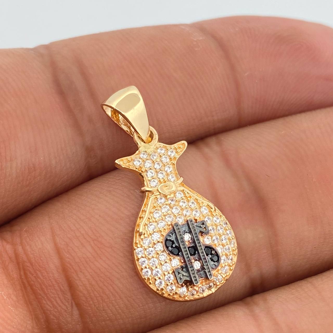 Dije Bolsa De Dinero 2.25gr / 1 1/4 in / Dos Oros Negro Amarillo 18K %
