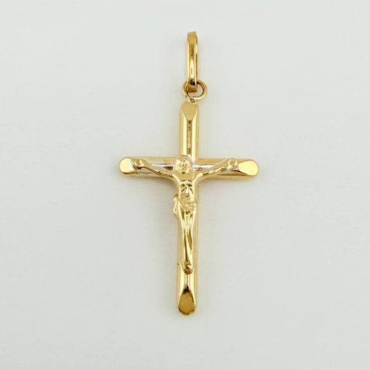 Dije Cruz Cristo Puntas Planas 0.85gr / 1 1/4 in / Oro Amarillo 18K ©