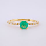 Solitaire Ring Dense Four Prongs Diamonds 8pts Emerald 40pts 1.65g / T6 Yellow Gold 18K