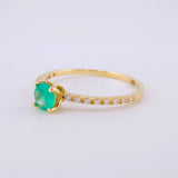 Solitaire Ring Dense Four Prongs Diamonds 8pts Emerald 40pts 1.65g / T6 1/2 Yellow Gold 18K