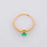 Solitaire Ring Dense Four Prongs Diamonds 8pts Emerald 40pts 1.65g / T6 1/2 Yellow Gold 18K