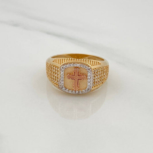 Anillo Sello Cruz 8.8gr / T9 1/2 / Tres Oros 18K $