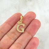 Pendant Letter G Crown 1.4gr / 2.5cm / White Zircons 18K Yellow Gold ©