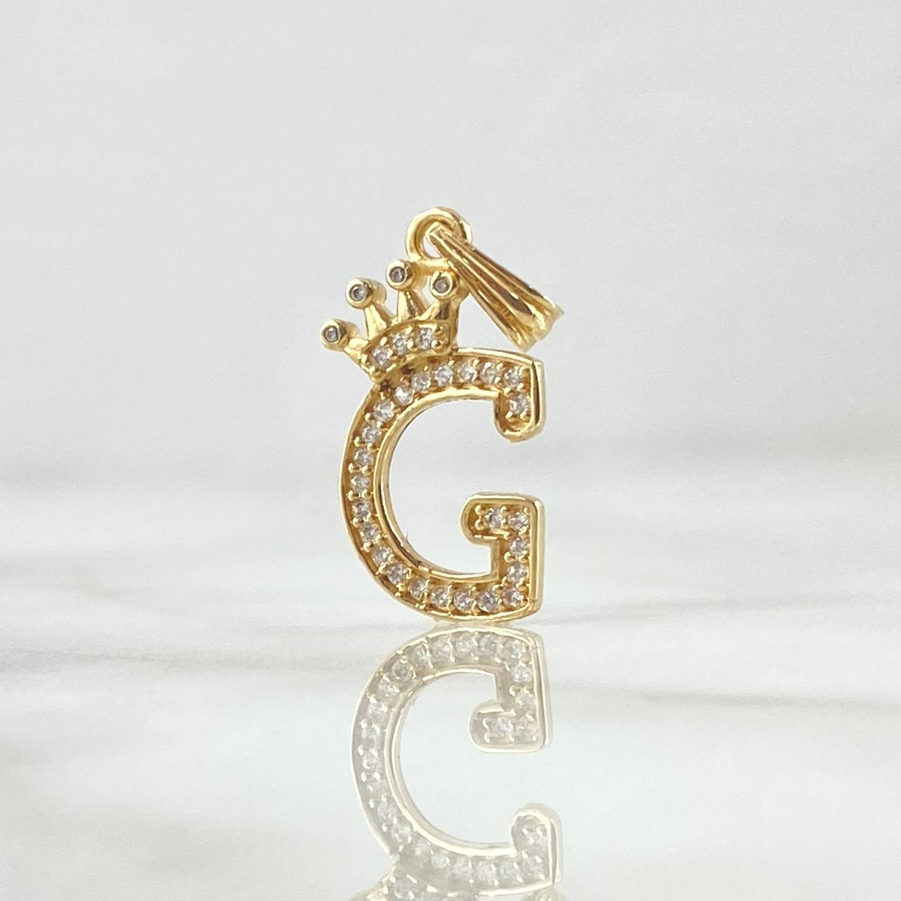Pendant Letter G Crown 1.4gr / 2.5cm / White Zircons 18K Yellow Gold ©
