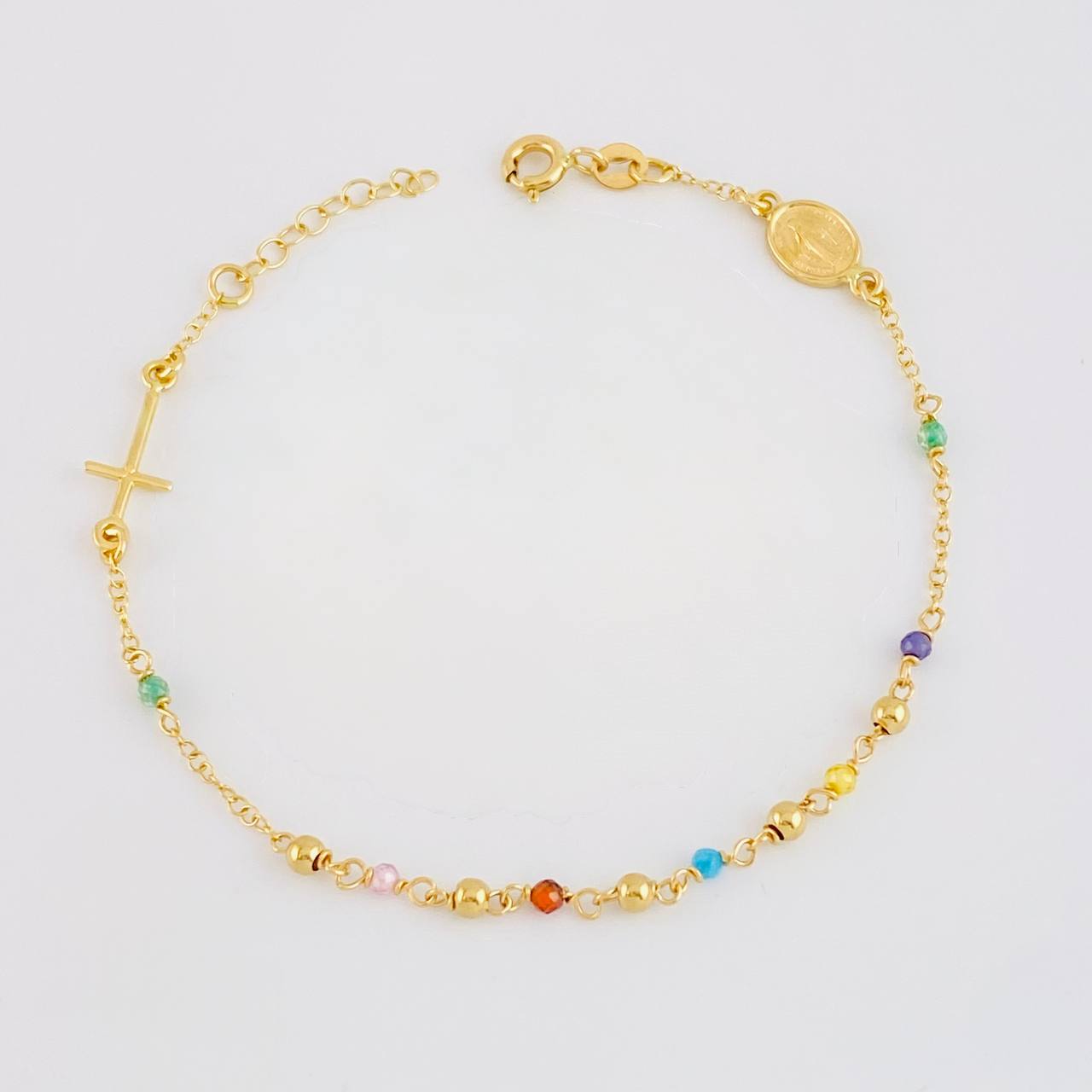 Bracelet Adjustable Rosary Miraculous Virgin 2g / 7 1/4 in - 6 1/2 in / 2.6mm Yellow Gold 18K