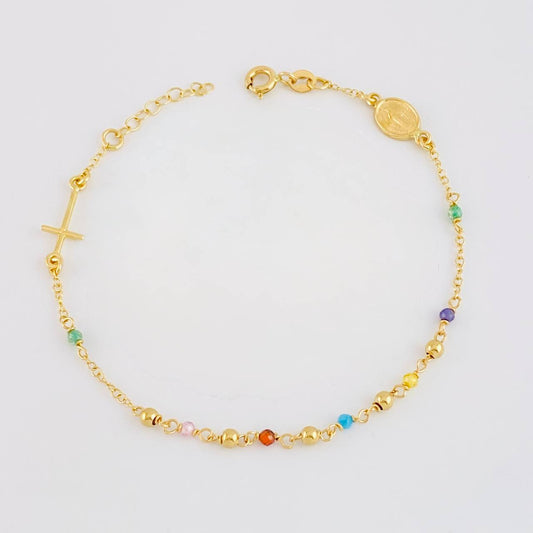 Bracelet Adjustable Rosary Miraculous Virgin 2g / 7 1/4 in - 6 1/2 in / 2.6mm Yellow Gold 18K
