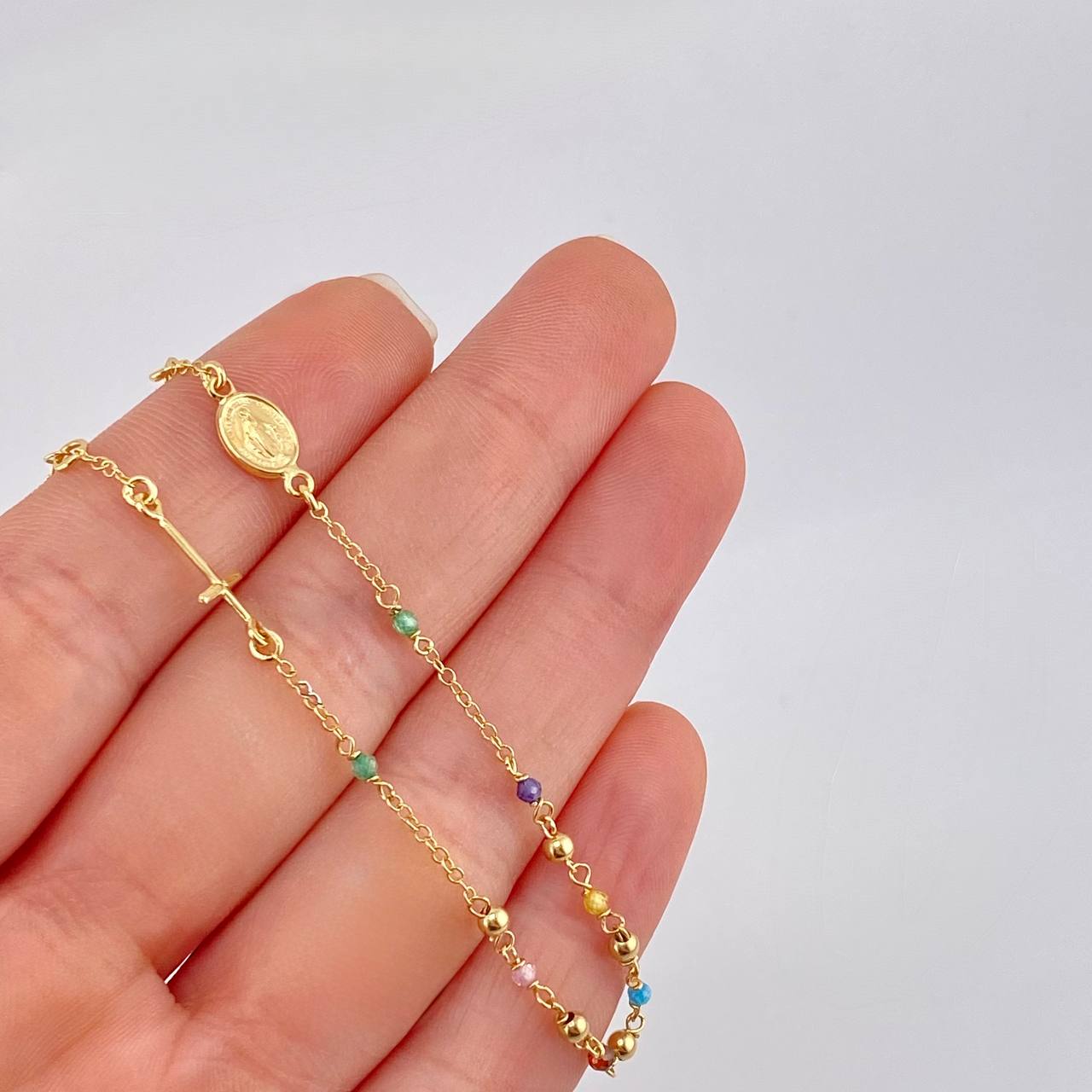 Bracelet Adjustable Rosary Miraculous Virgin 2g / 7 1/4 in - 6 1/2 in / 2.6mm Yellow Gold 18K