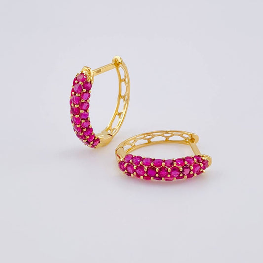 Hoop Earrings Huggy Rubies 2.69pts 3.4g / 3/4 in Yellow Gold 18K