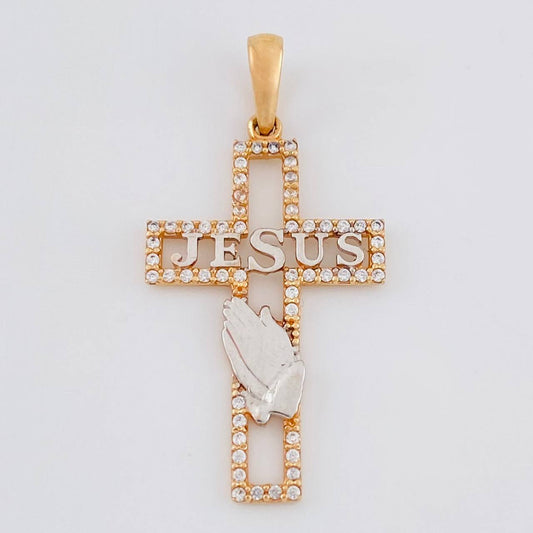 Pendant Jesus Cross 2.15gr / 3.6cm / White Zircons Two-tone White and Rose Gold