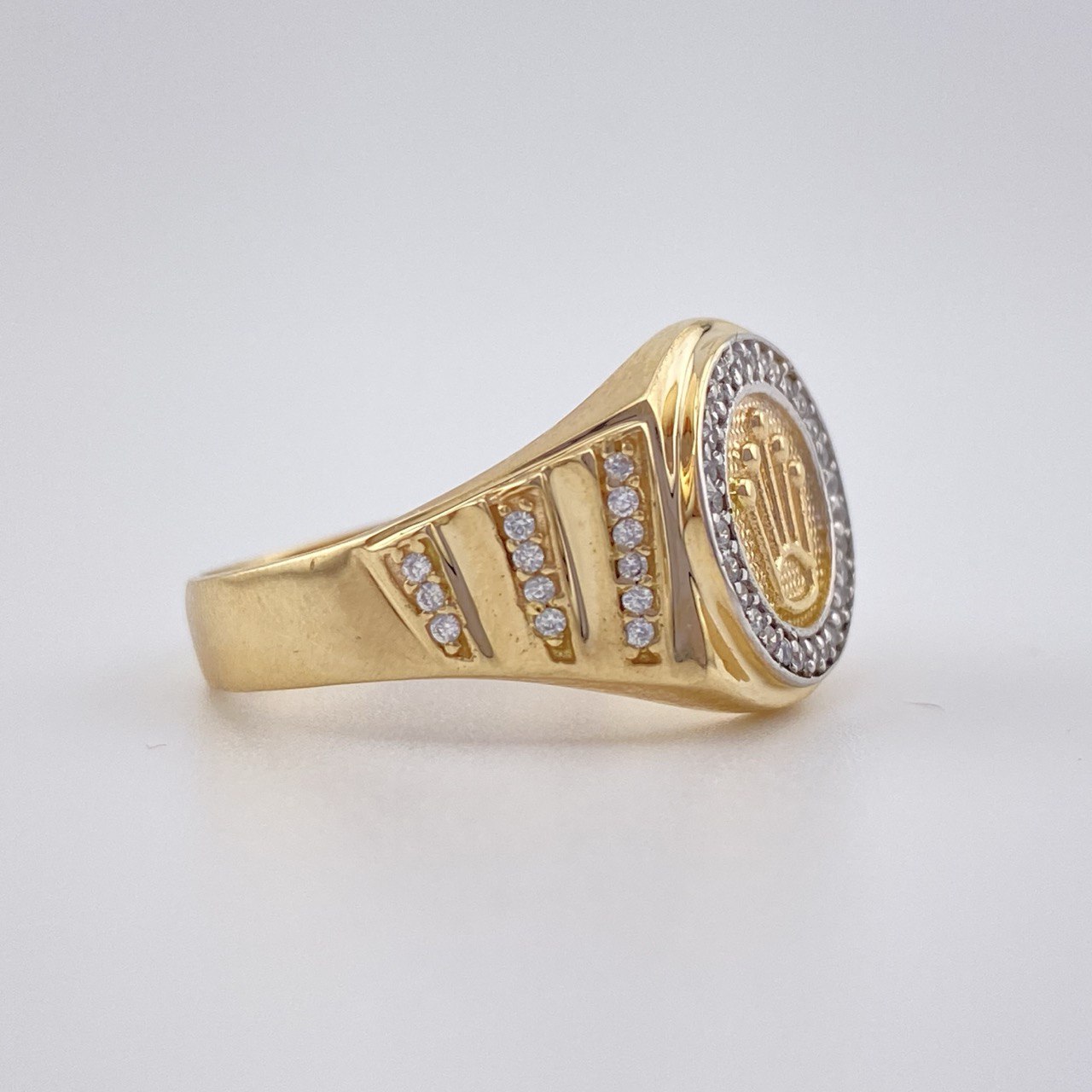 Anillo Sello Corona 6.35gr / T9 1/2 / Dos Oros Amarillo Blanco 18K %