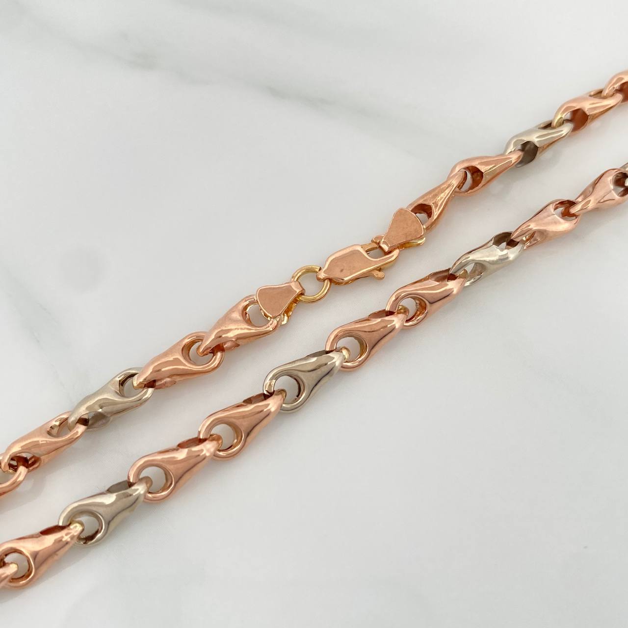 Cadena Rustica Espiga 10.85gr / 20 3/4 in / 4.9mm Dos Oros Blanco Rosa 18K $