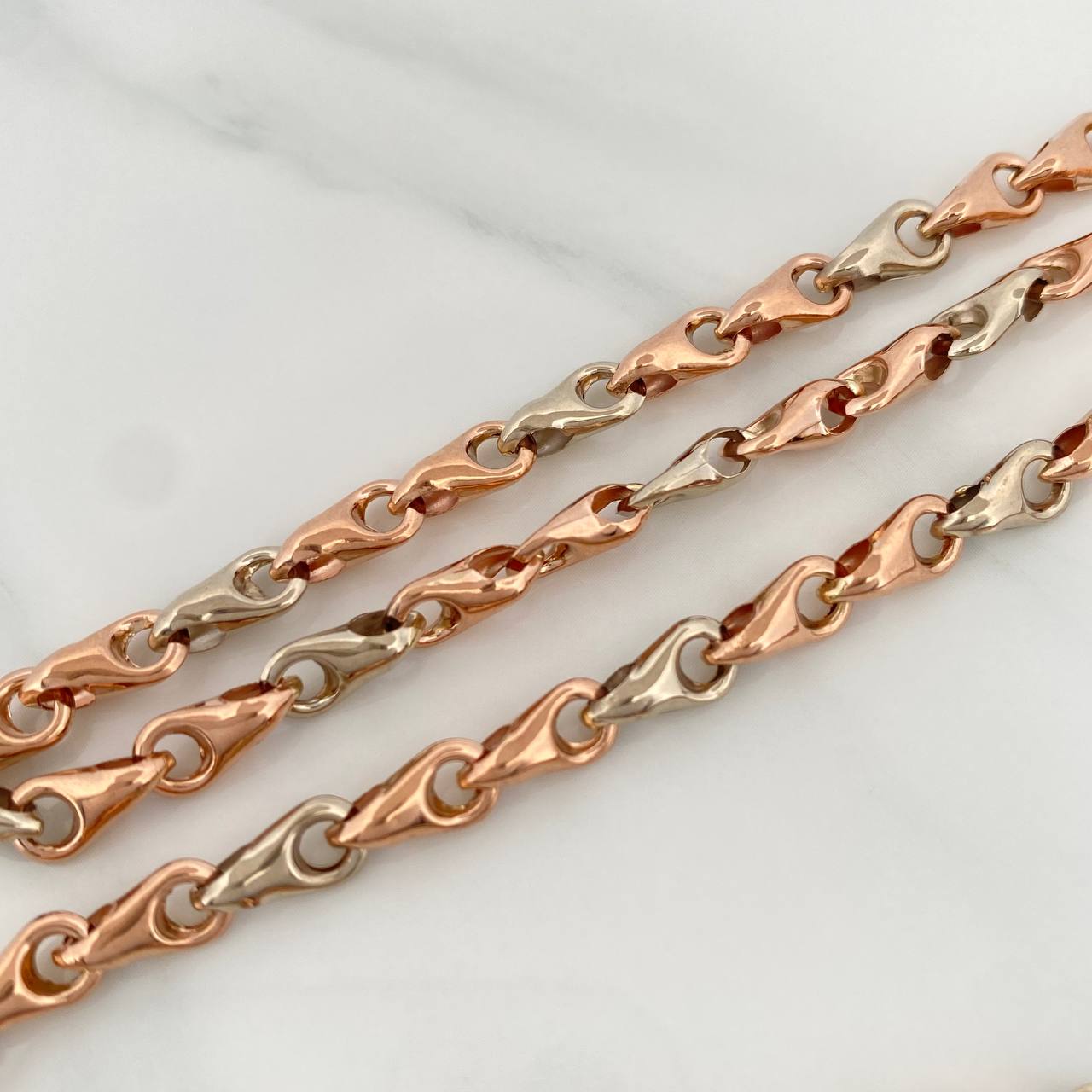 Cadena Rustica Espiga 10.85gr / 20 3/4 in / 4.9mm Dos Oros Blanco Rosa 18K $