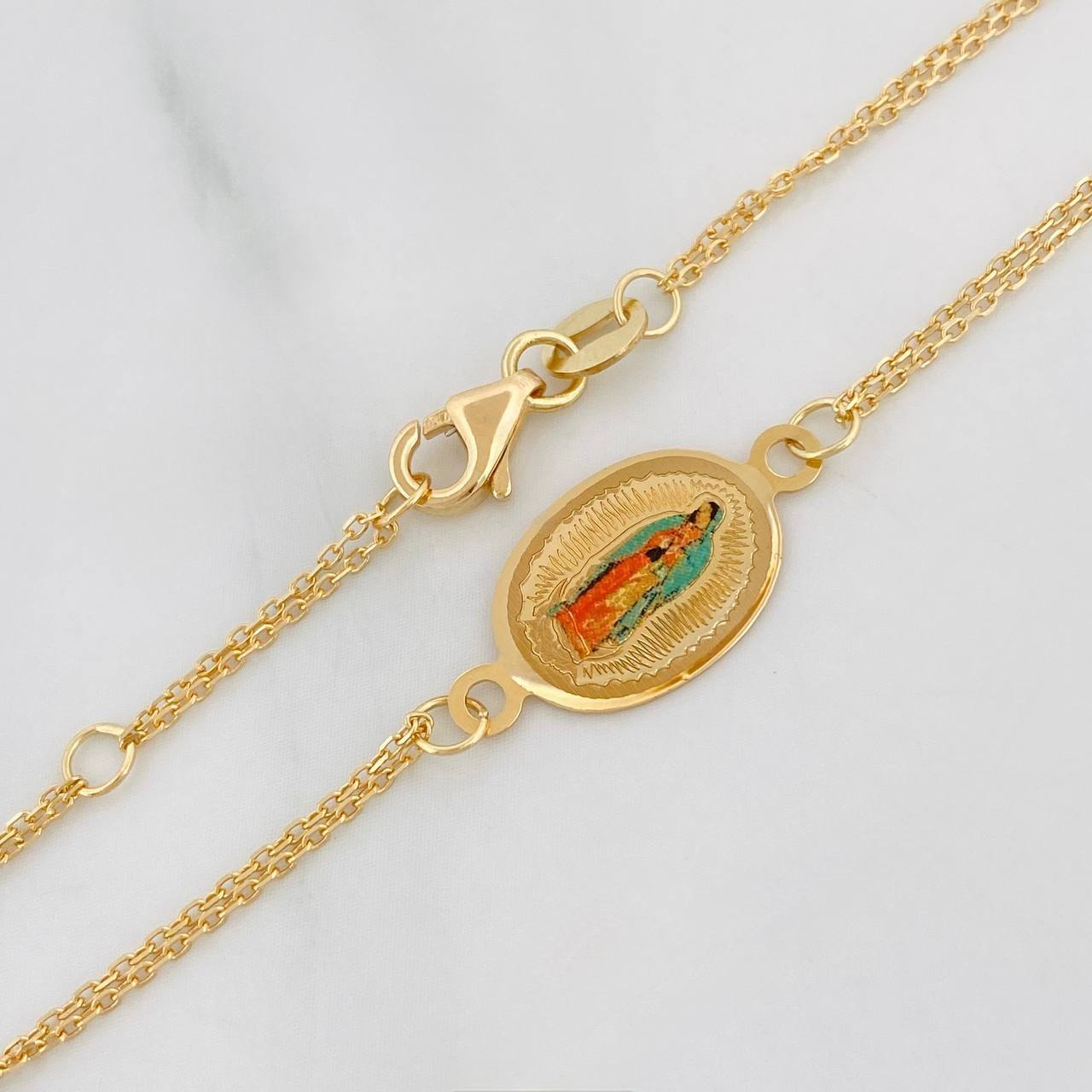 Pulso Modulable Aro Seguido Virgen Guadalupe 1.75g / 6 1/2 in - 7 in / 1mm Oro Amarillo 18K