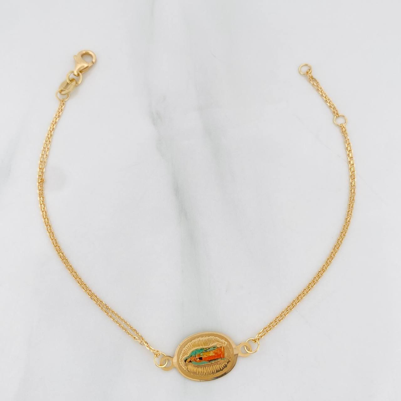 Pulso Modulable Aro Seguido Virgen Guadalupe 1.75g / 6 1/2 in - 7 in / 1mm Oro Amarillo 18K