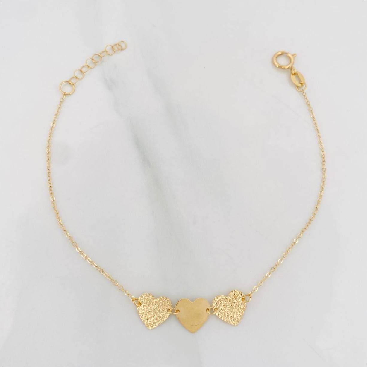 Pulso Modulable Aro Seguido Corazones 1.05g / 6 1/2 in - 7 1/4 in / 1mm Oro Amarillo 18K