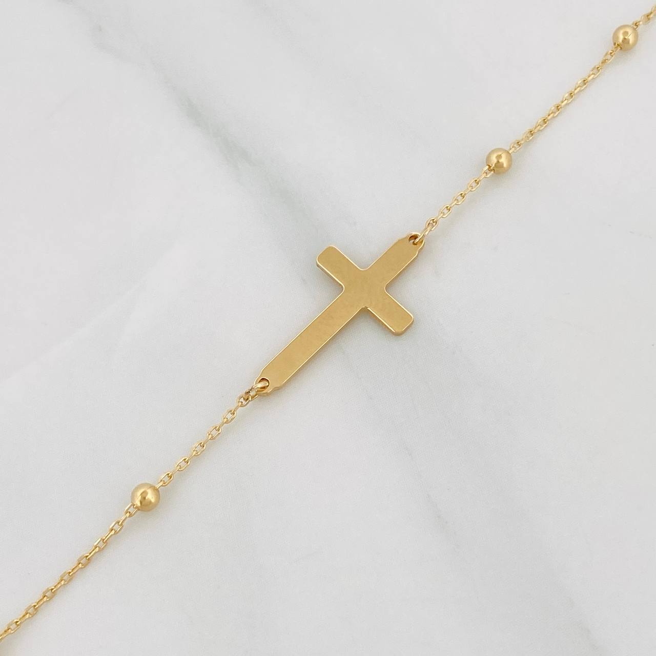 Pulso Modulable Aro Seguido Cruz 1.5g / 7 in - 6 3/4 in / 1mm Oro Amarillo 18K
