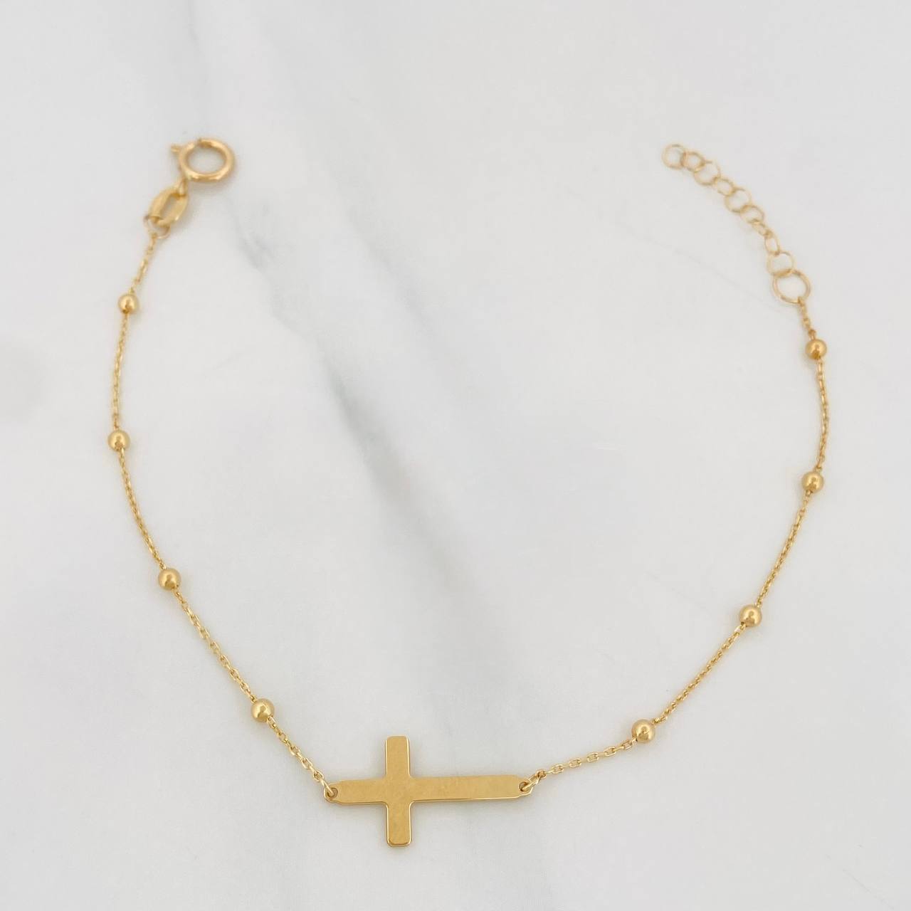 Pulso Modulable Aro Seguido Cruz 1.5g / 7 in - 6 3/4 in / 1mm Oro Amarillo 18K