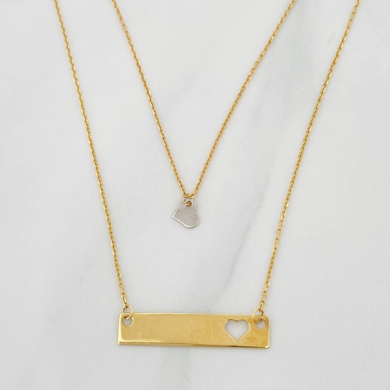 Cadena Aro Seguido Placa Corazon 2.4g / 18 in / 1mm Dos Oros Amarillo Blanco 18K