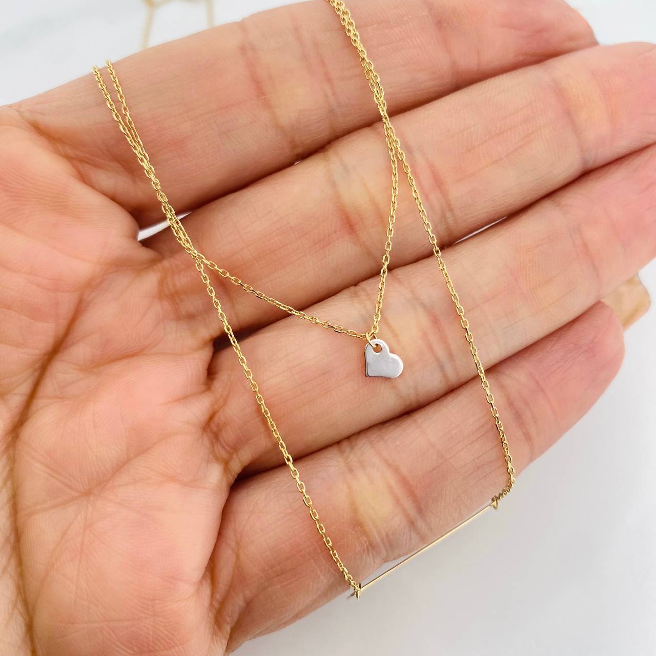 Cadena Aro Seguido Placa Corazon 2.4g / 18 in / 1mm Dos Oros Amarillo Blanco 18K