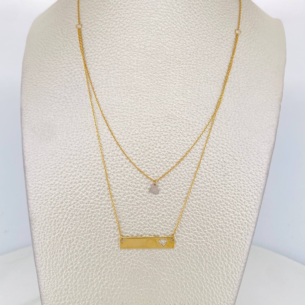 Cadena Aro Seguido Placa Corazon 2.4g / 18 in / 1mm Dos Oros Amarillo Blanco 18K