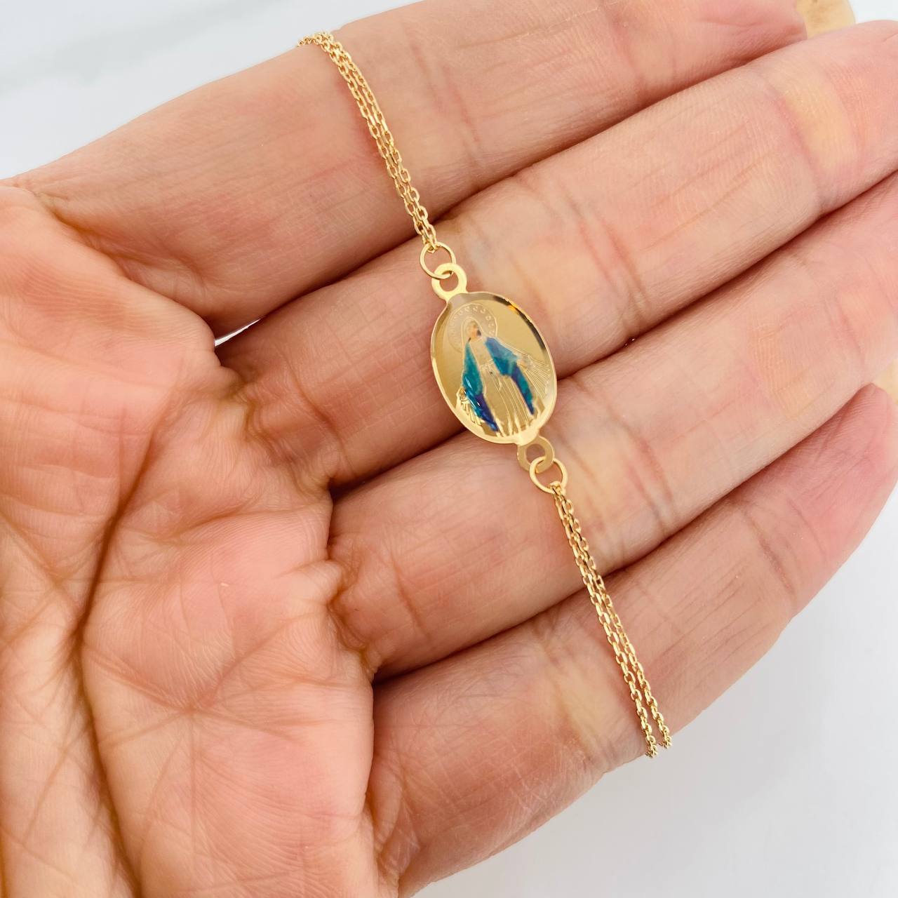 Pulso Modulable Aro Seguido Virgen Milagrosa 1.8g / 6 1/2 in - 7 in / 1mm Oro Amarillo 18K