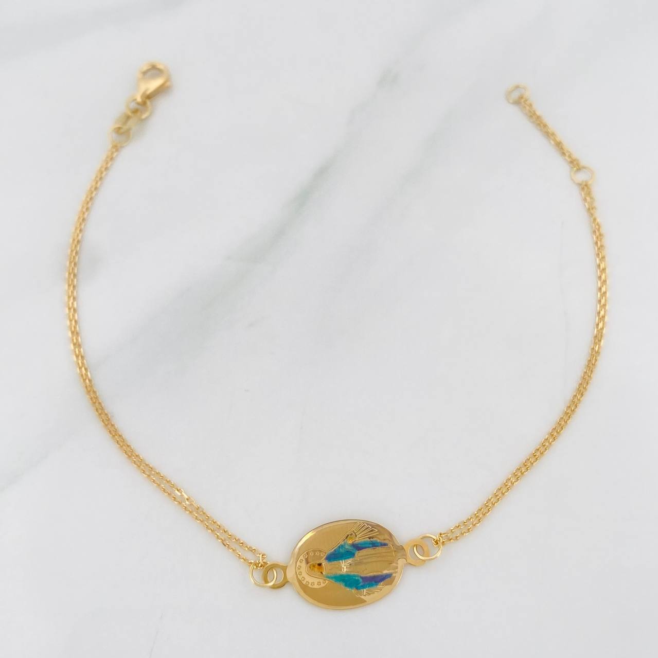 Pulso Modulable Aro Seguido Virgen Milagrosa 1.8g / 6 1/2 in - 7 in / 1mm Oro Amarillo 18K