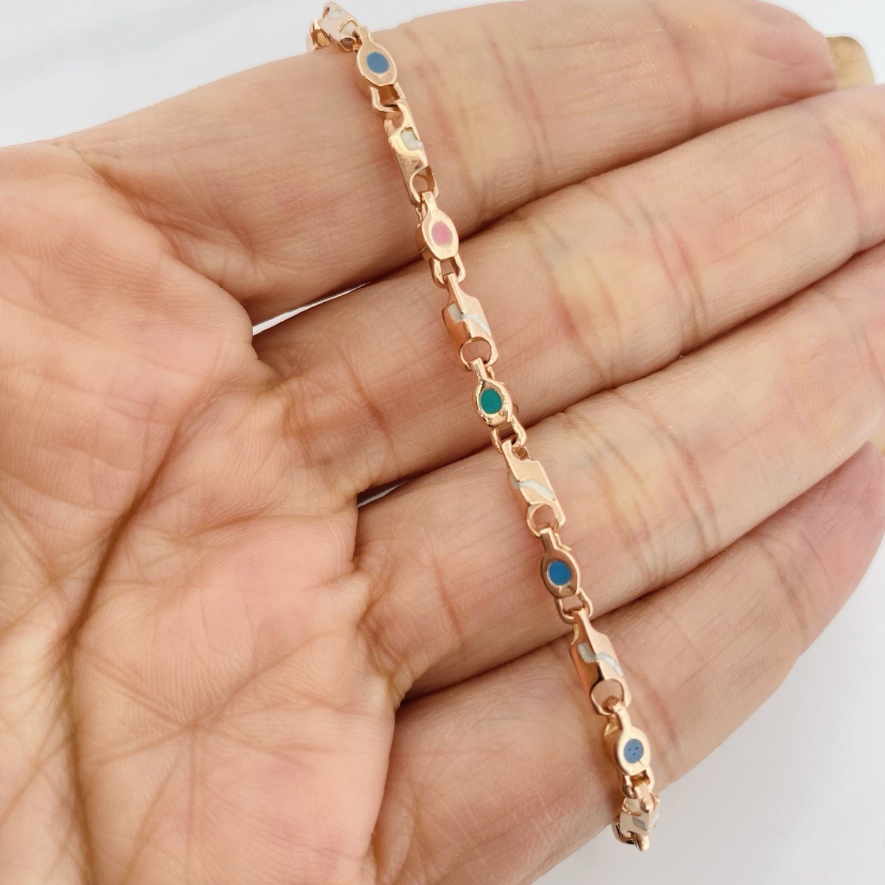 Tobillera Rustico Rombos 10.9g / 10 1/4 in / 2.8mm Oro Rosa 18K